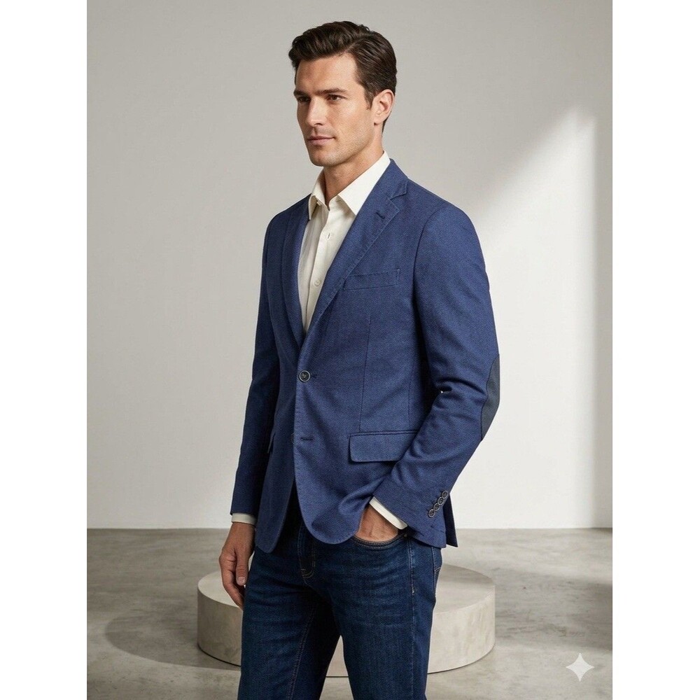 Gutteridge Sport Coat Mens 36R Navy Cotton Unlined Italy Elbow Patch Blazer